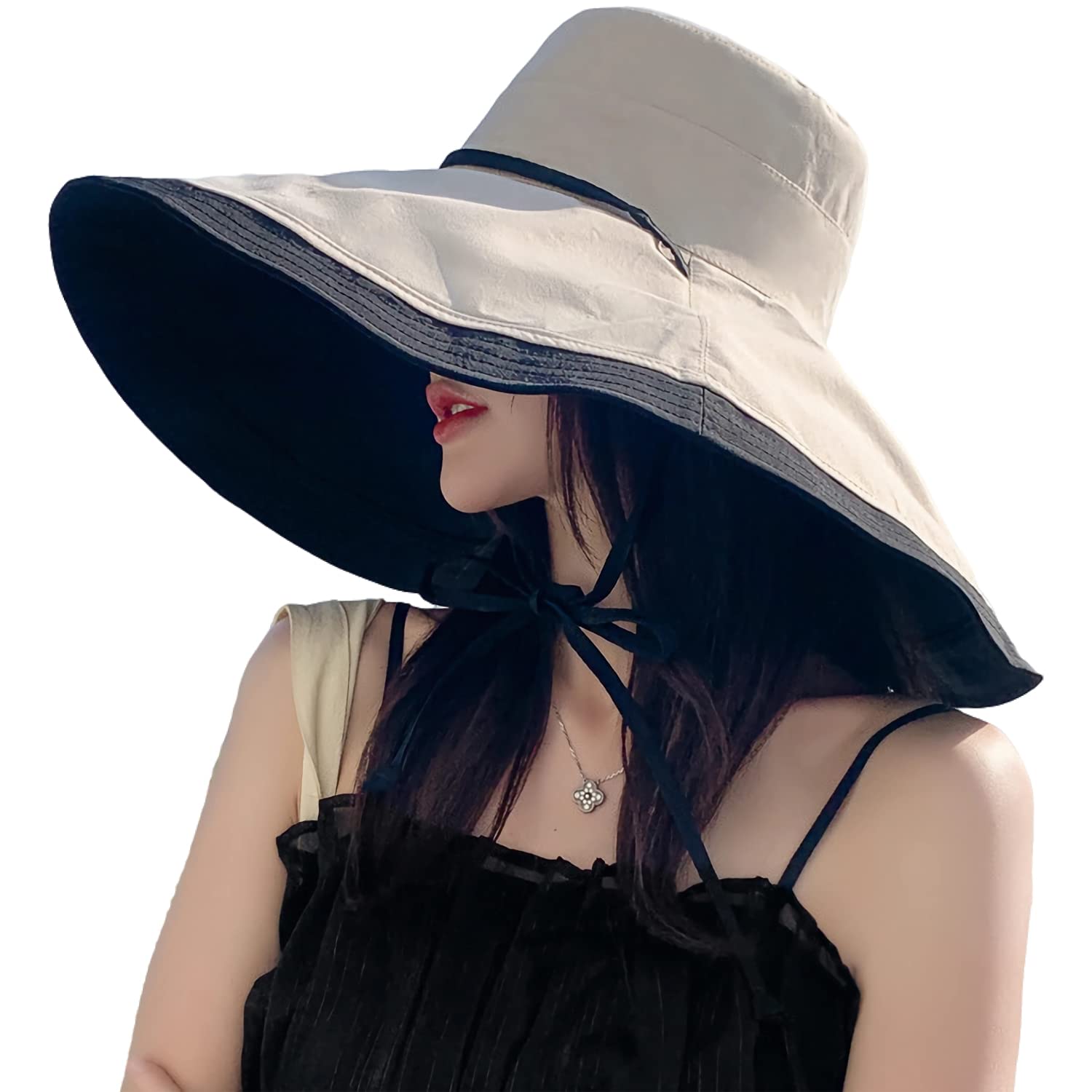 HUAMULAN Women Wide Brim Summer Sun Hat Wired Edge Beach Bucket Fishing Hats Reversible Foldable Travel UV Protection